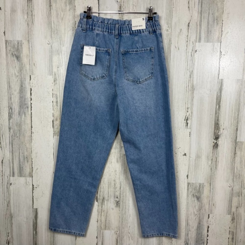 Forever 21 paper bag denim jeans‎ cinched waist relaxed fit NWT high rise blue S - Picture 8 of 10